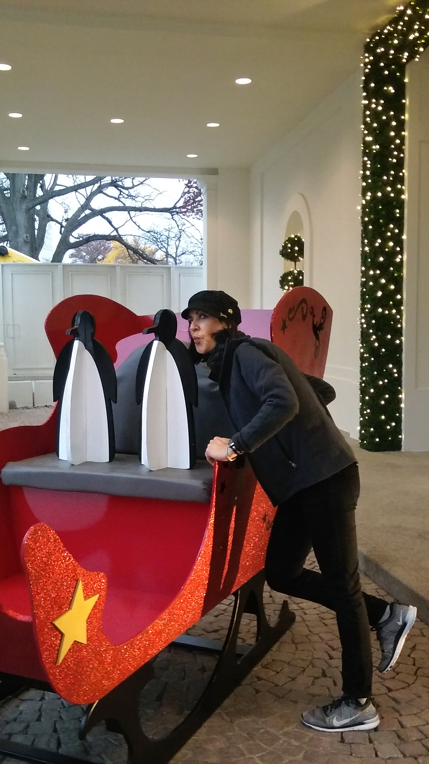 Mary at entrance with penguins